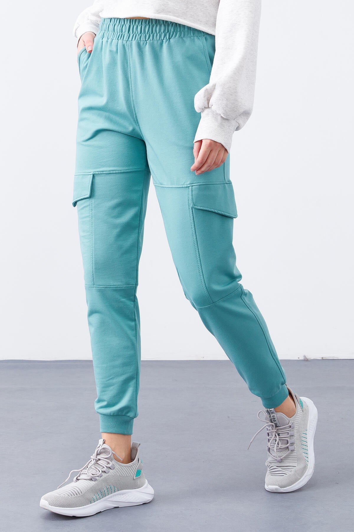 Mint Green Cargo Pocket Comfort Fit Cuffed Women's Tracksuit Bottom - 94581