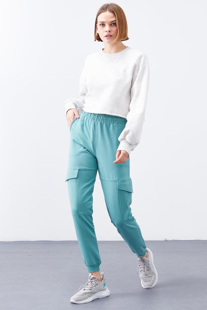 Mint Green Cargo Pocket Comfort Fit Cuffed Women's Tracksuit Bottom - 94581