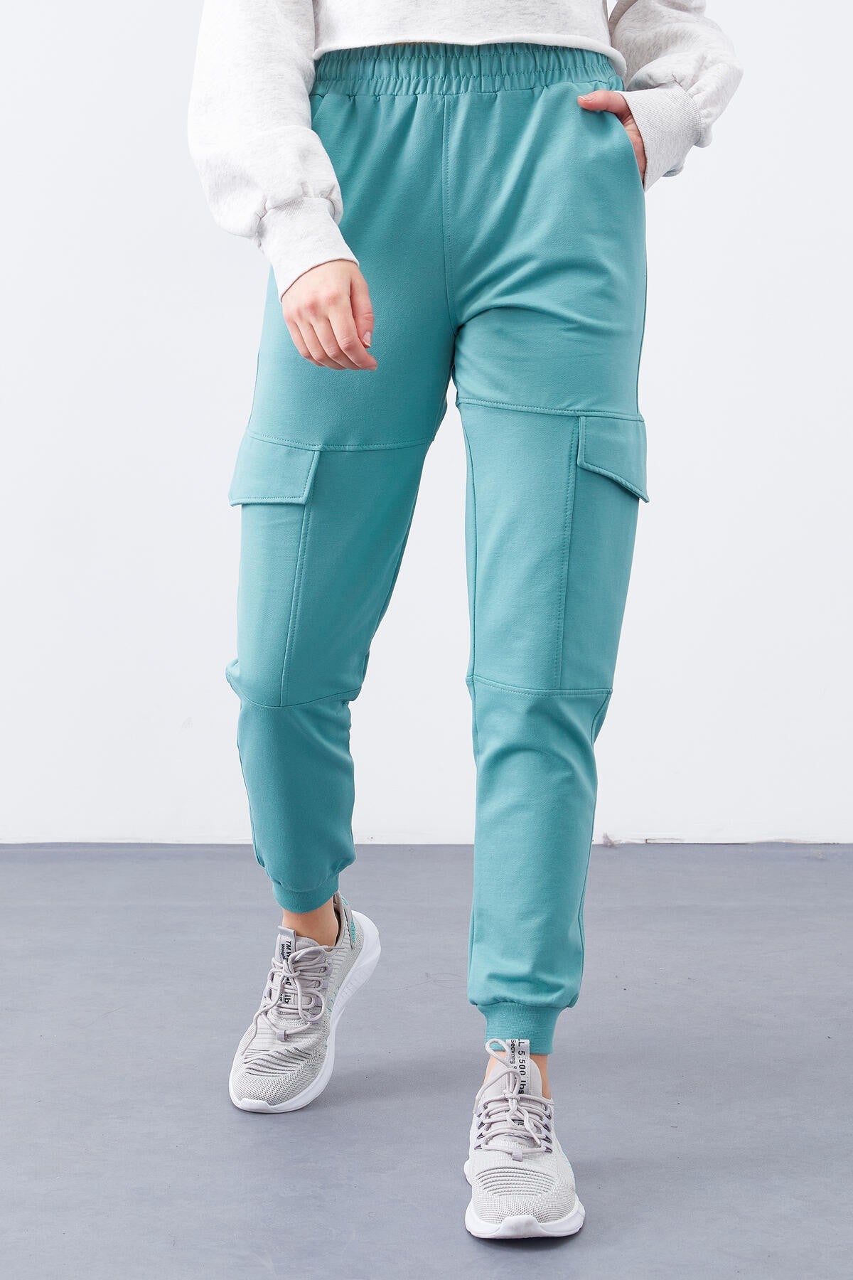 Mint Green Cargo Pocket Comfort Fit Cuffed Women's Tracksuit Bottom - 94581