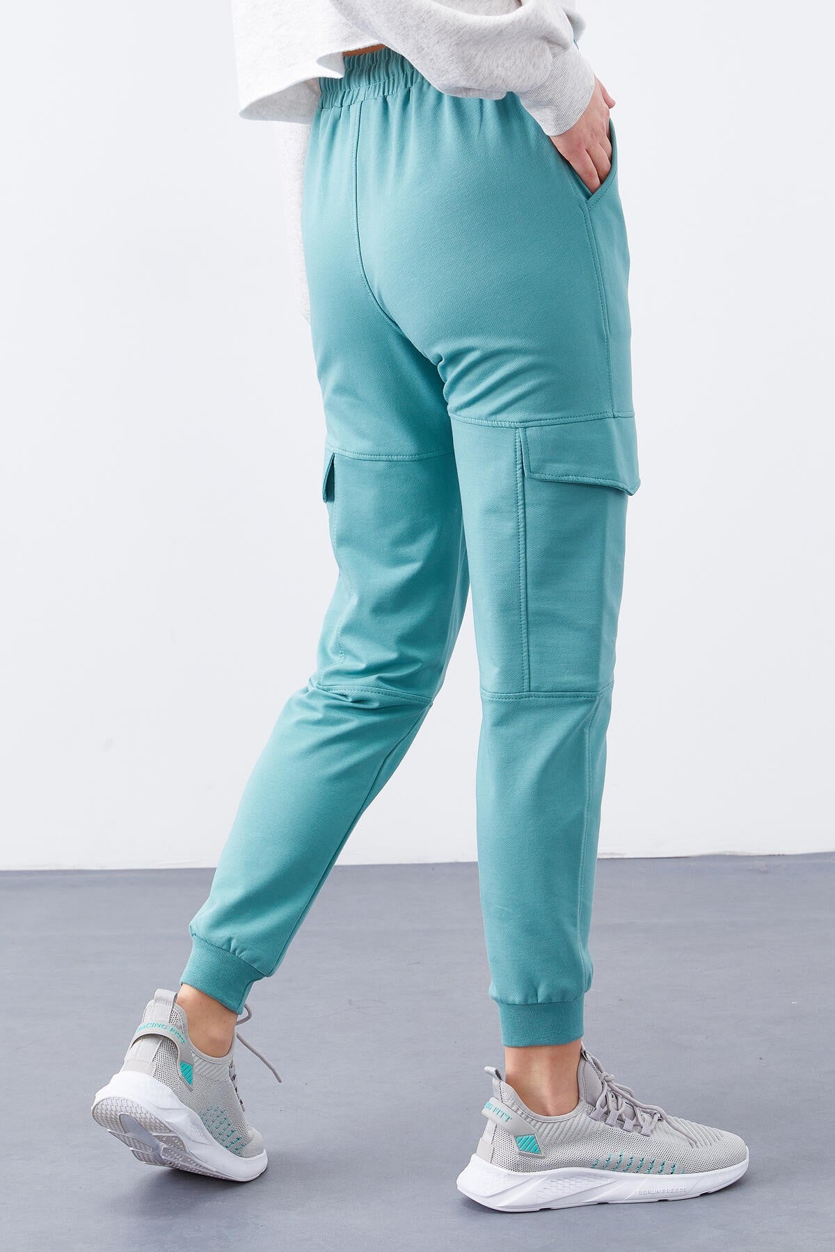 Mint Green Cargo Pocket Comfort Fit Cuffed Women's Tracksuit Bottom - 94581