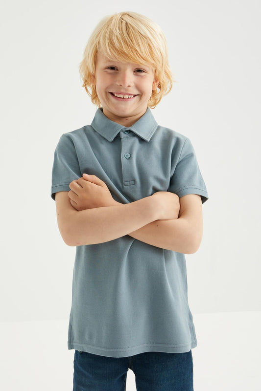 Mint Green Classic Short Sleeve Polo Collar Boys T-Shirt - 10962