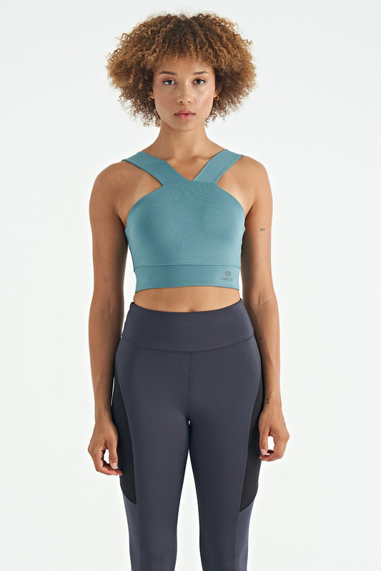 Mint Green Logo Printed Slim Fit Scuba Fabric Women's Bustier - 97259