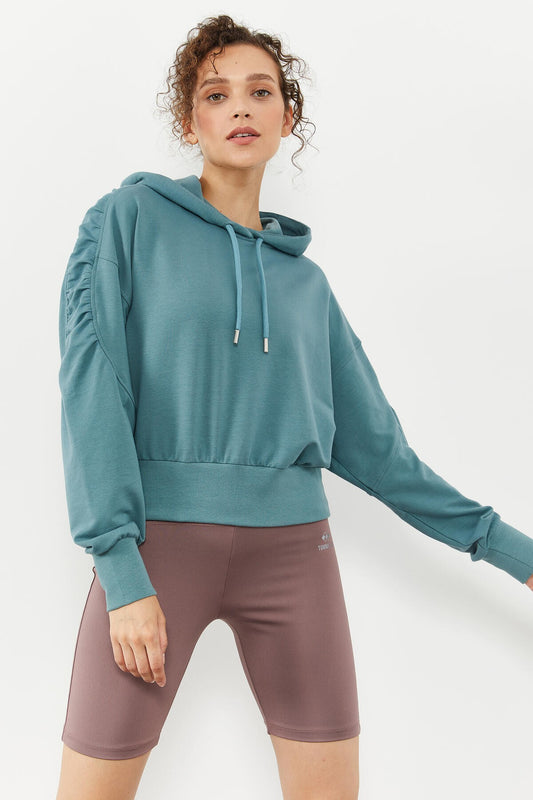 Mint Green Shoulder Gather Detailed Balloon Sleeve Comfort Fit Women's Sweatshirt - 97166