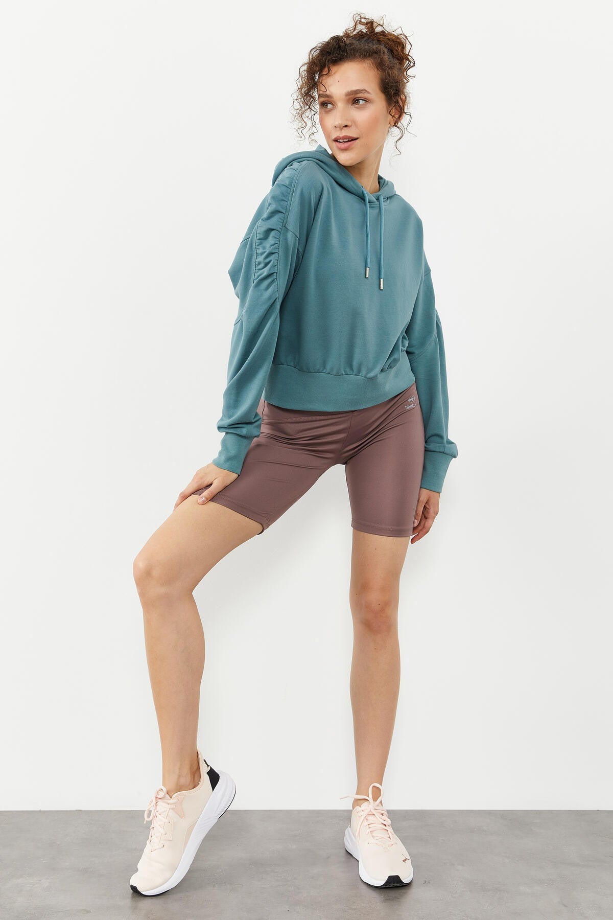 Mint Green Shoulder Gather Detailed Balloon Sleeve Comfort Fit Women's Sweatshirt - 97166