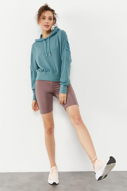 Mint Green Shoulder Gather Detailed Balloon Sleeve Comfort Fit Women's Sweatshirt - 97166