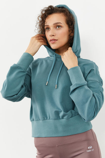 Mint Green Shoulder Gather Detailed Balloon Sleeve Comfort Fit Women's Sweatshirt - 97166
