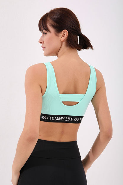 Mint Green Lettered Standard Mold U Collar Women's Sports Bustier - 97113