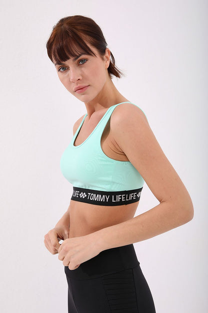 Mint Green Lettered Standard Mold U Collar Women's Sports Bustier - 97113