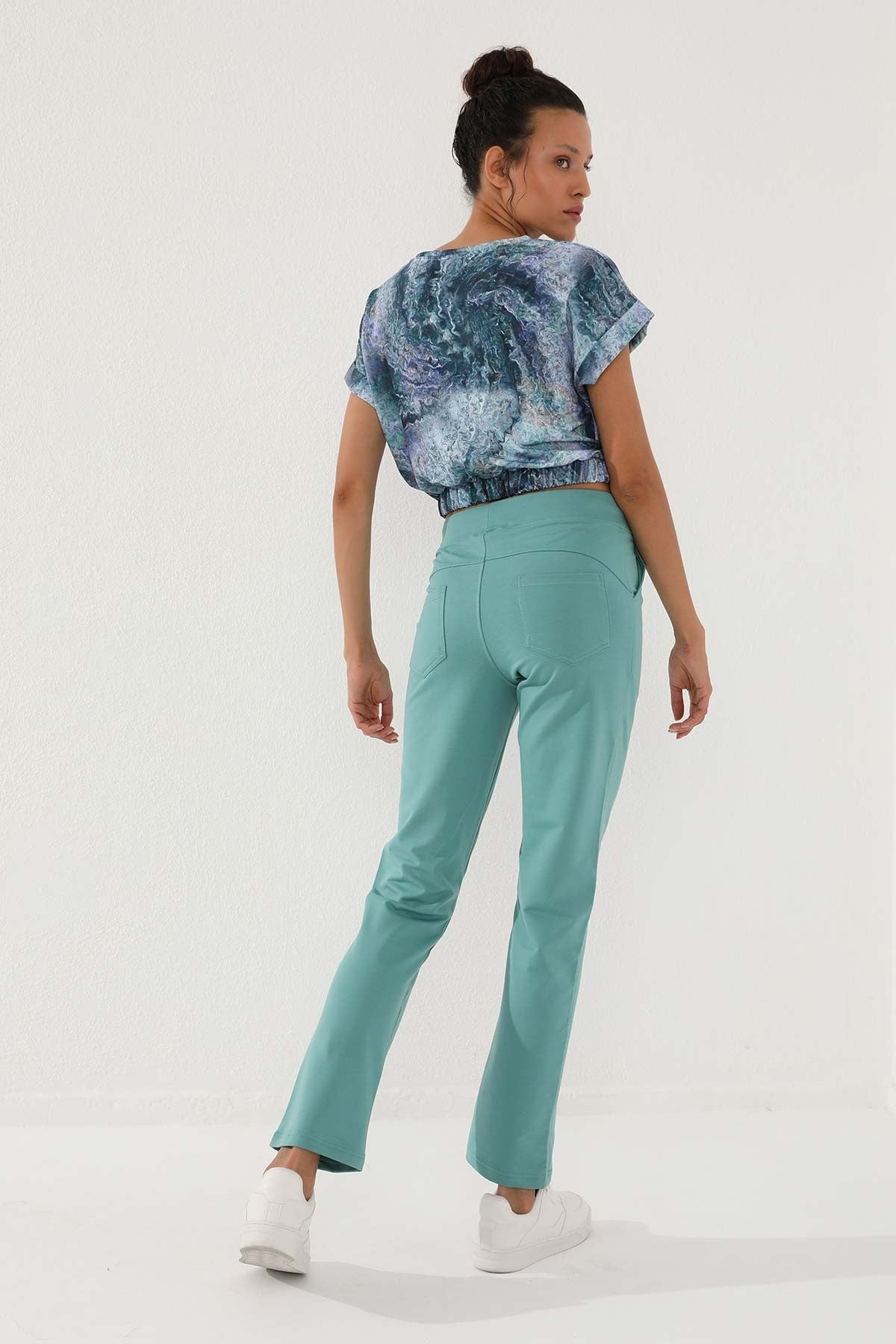 Mint Green High Waist Elastic Comfort Fit Classic Leg Women's Tracksuit Bottom - 94185