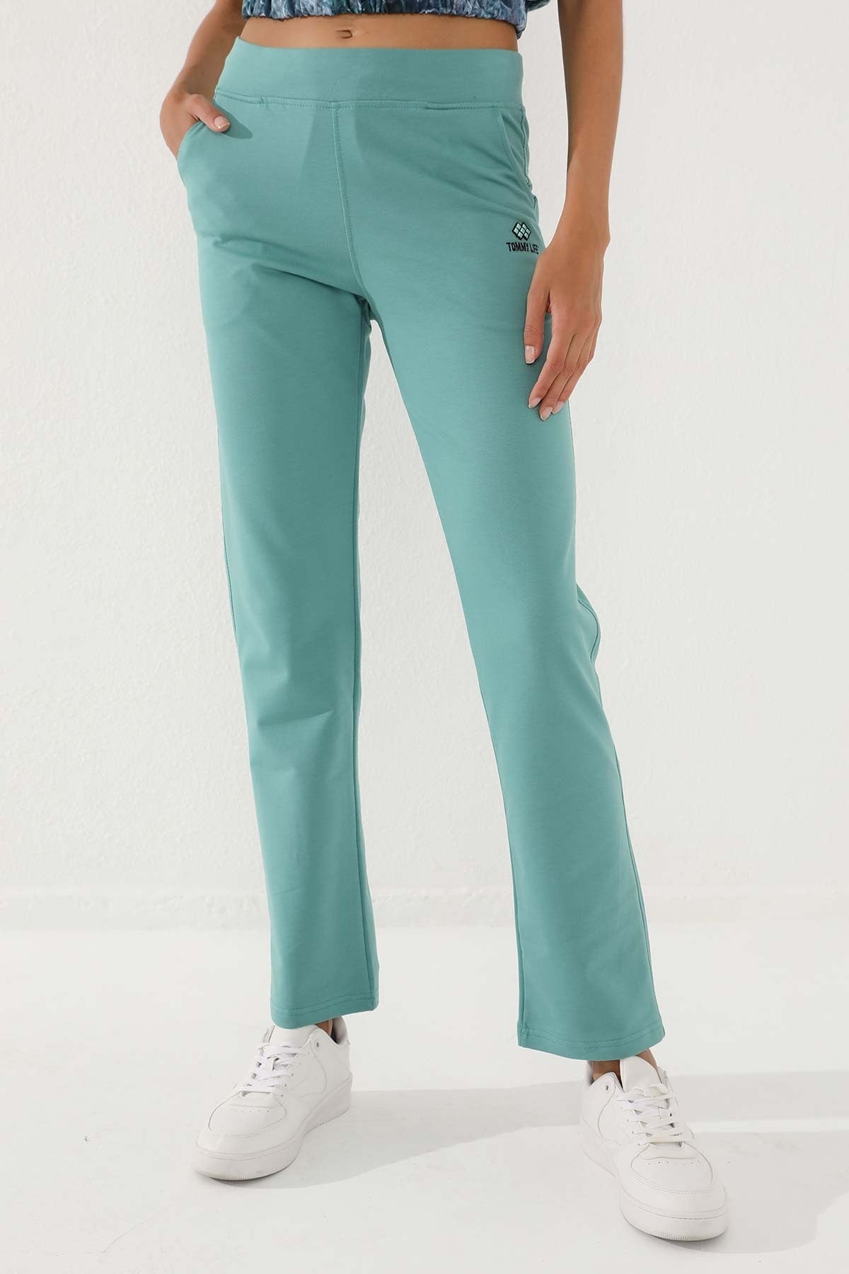 Mint Green High Waist Elastic Comfort Fit Classic Leg Women's Tracksuit Bottom - 94185