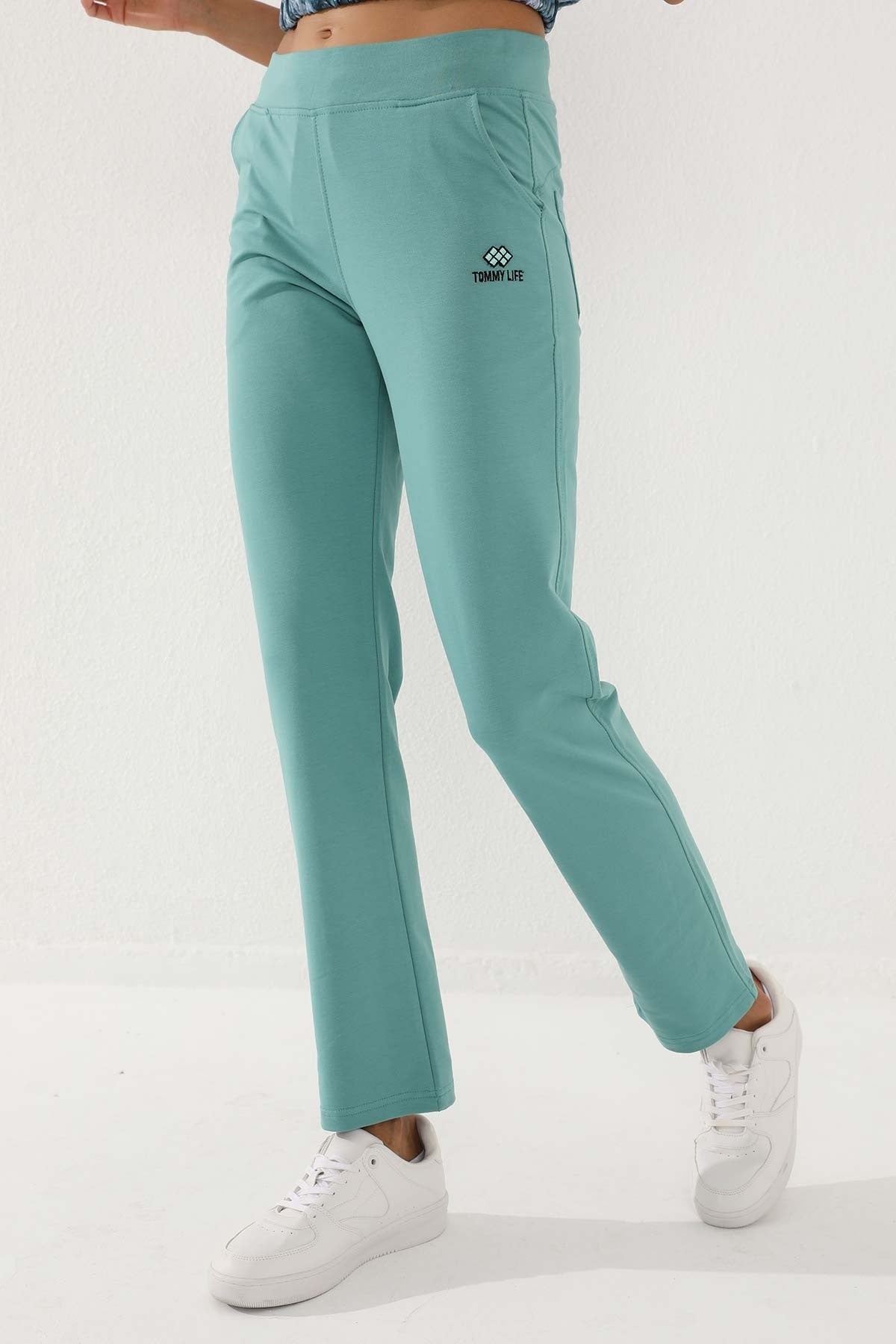Mint Green High Waist Elastic Comfort Fit Classic Leg Women's Tracksuit Bottom - 94185