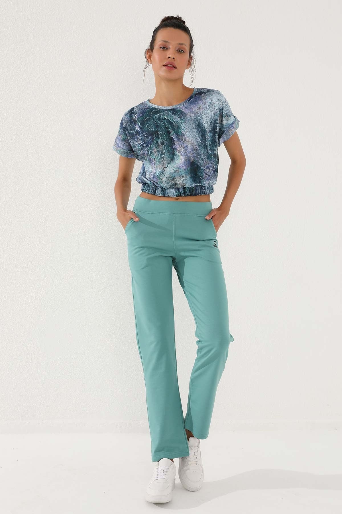 Mint Green High Waist Elastic Comfort Fit Classic Leg Women's Tracksuit Bottom - 94185