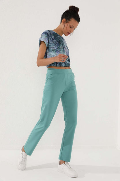 Mint Green High Waist Elastic Comfort Fit Classic Leg Women's Tracksuit Bottom - 94185