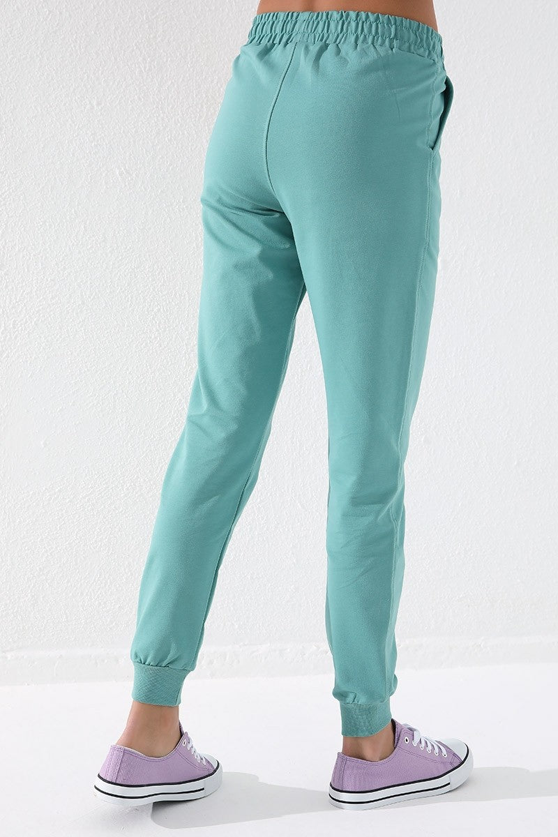 Mint Green High Waist Jogger Comfort Fit Cuffed Women's Tracksuit Bottom - 94561