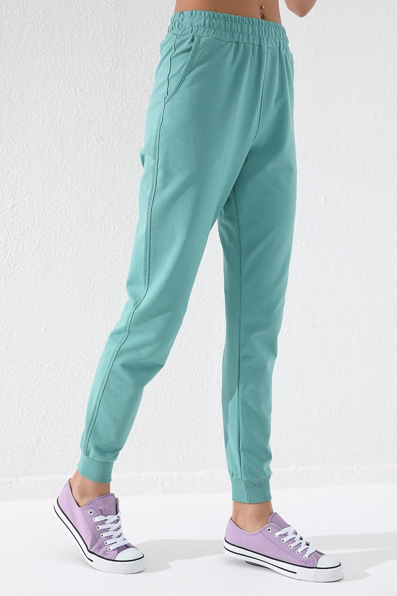 Mint Green High Waist Jogger Comfort Fit Cuffed Women's Tracksuit Bottom - 94561