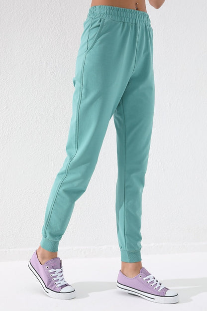 Mint Green High Waist Jogger Comfort Fit Cuffed Women's Tracksuit Bottom - 94561