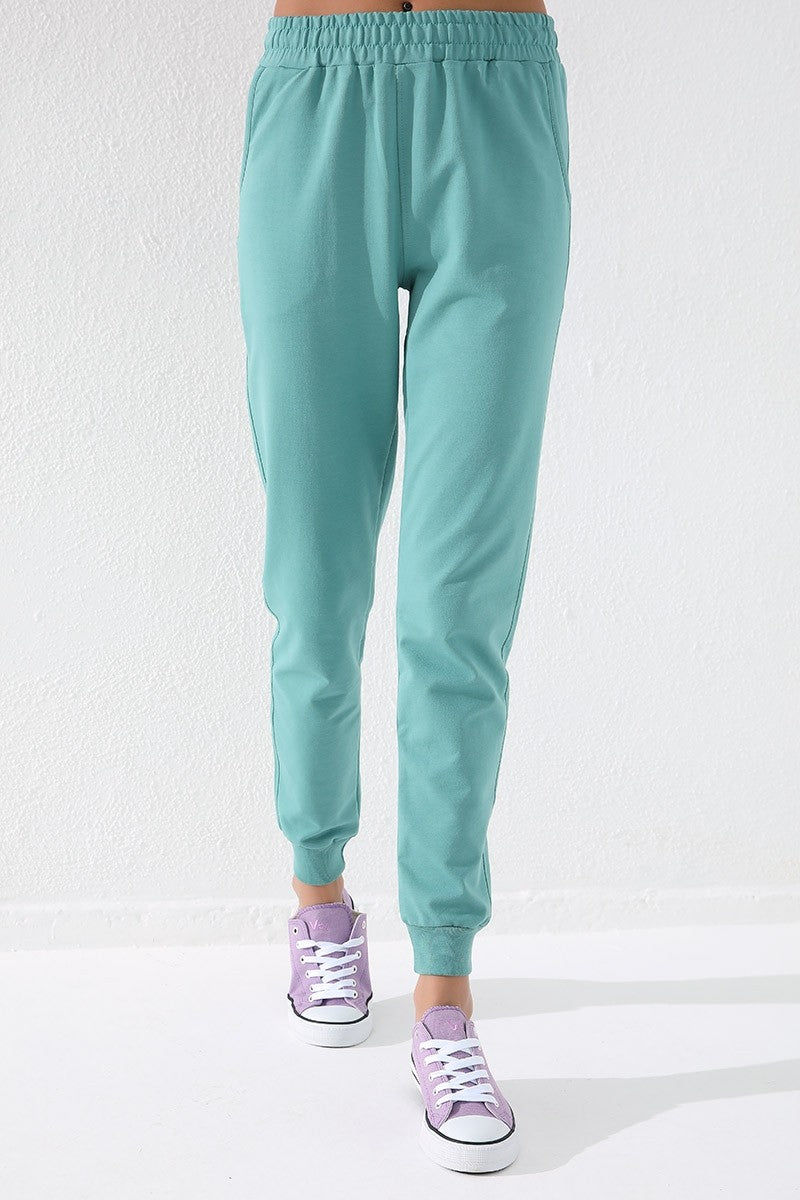 Mint Green High Waist Jogger Comfort Fit Cuffed Women's Tracksuit Bottom - 94561