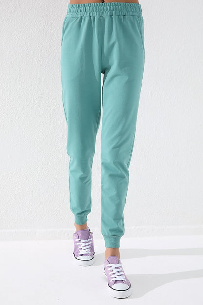 Mint Green High Waist Jogger Comfort Fit Cuffed Women's Tracksuit Bottom - 94561