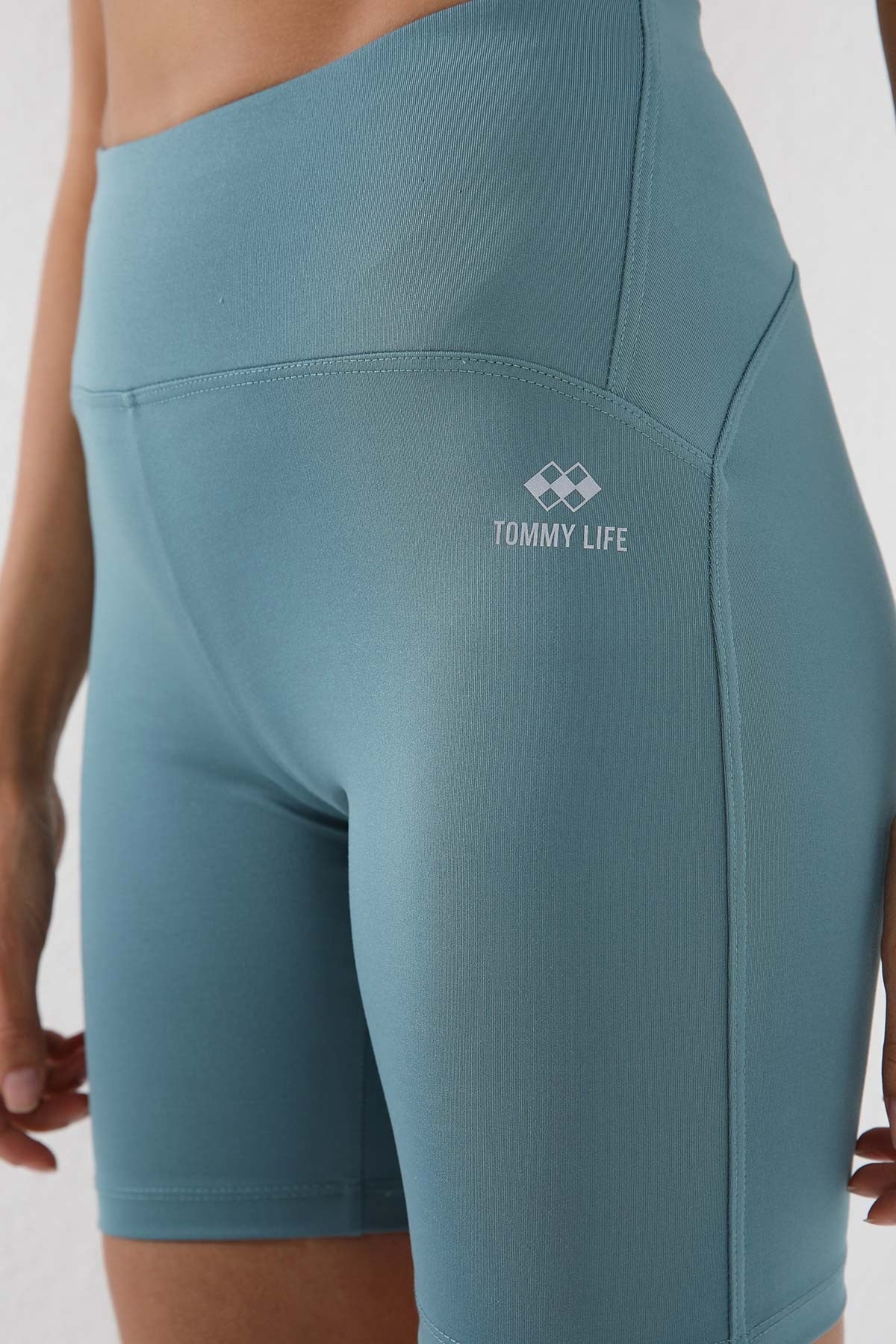 Mint Green High Waist Wrap-up Short Biker Women's Tights - 91007