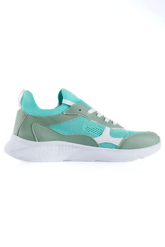 Mint Green High Platform Mesh Detailed Laced Women's Sports Shoes - 89208