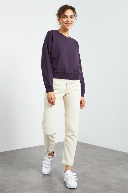 Basic Comfort Fit Round Neck Women's Sweatshirt - 97114
