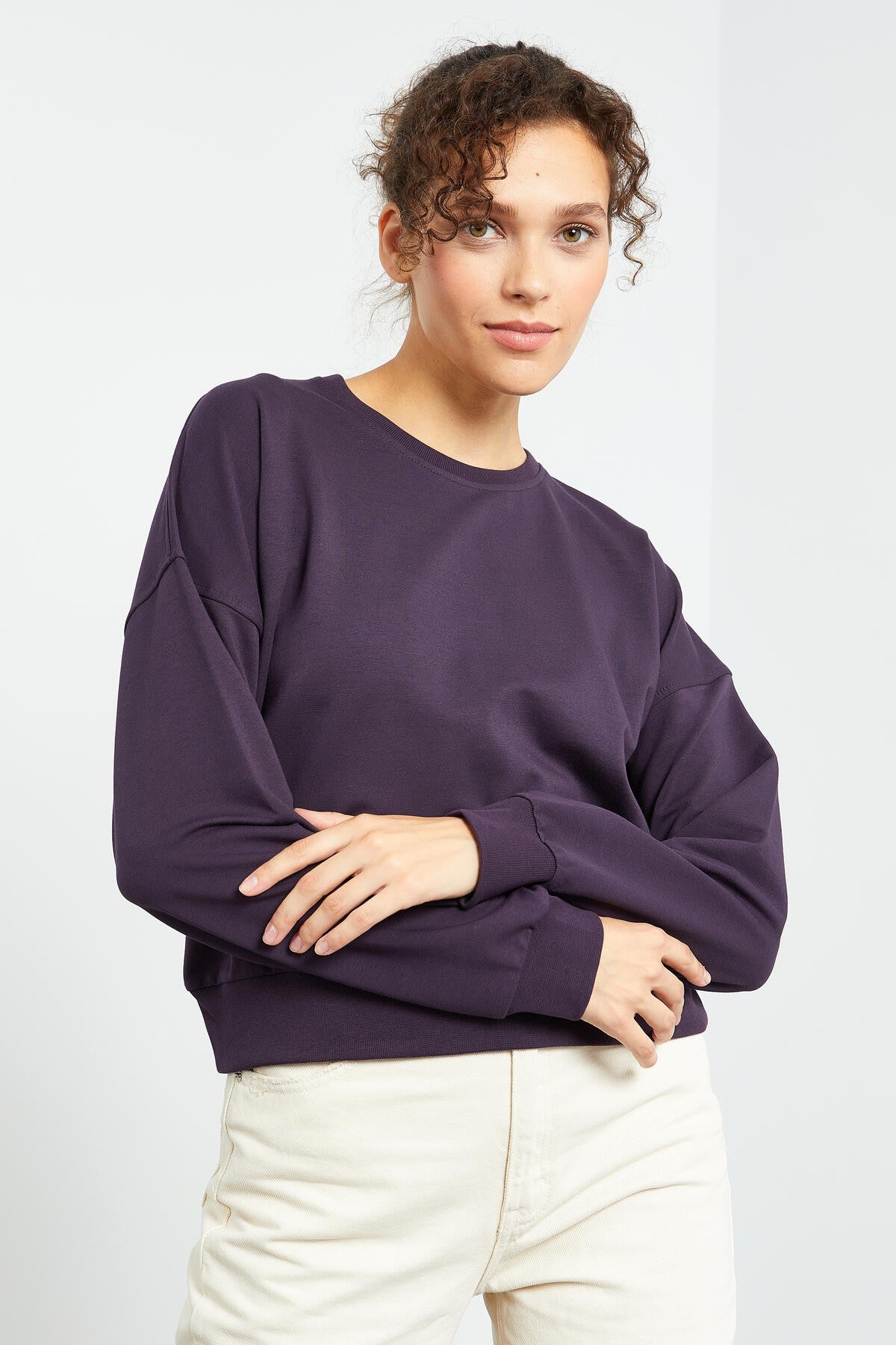 Basic Comfort Fit Round Neck Women's Sweatshirt - 97114