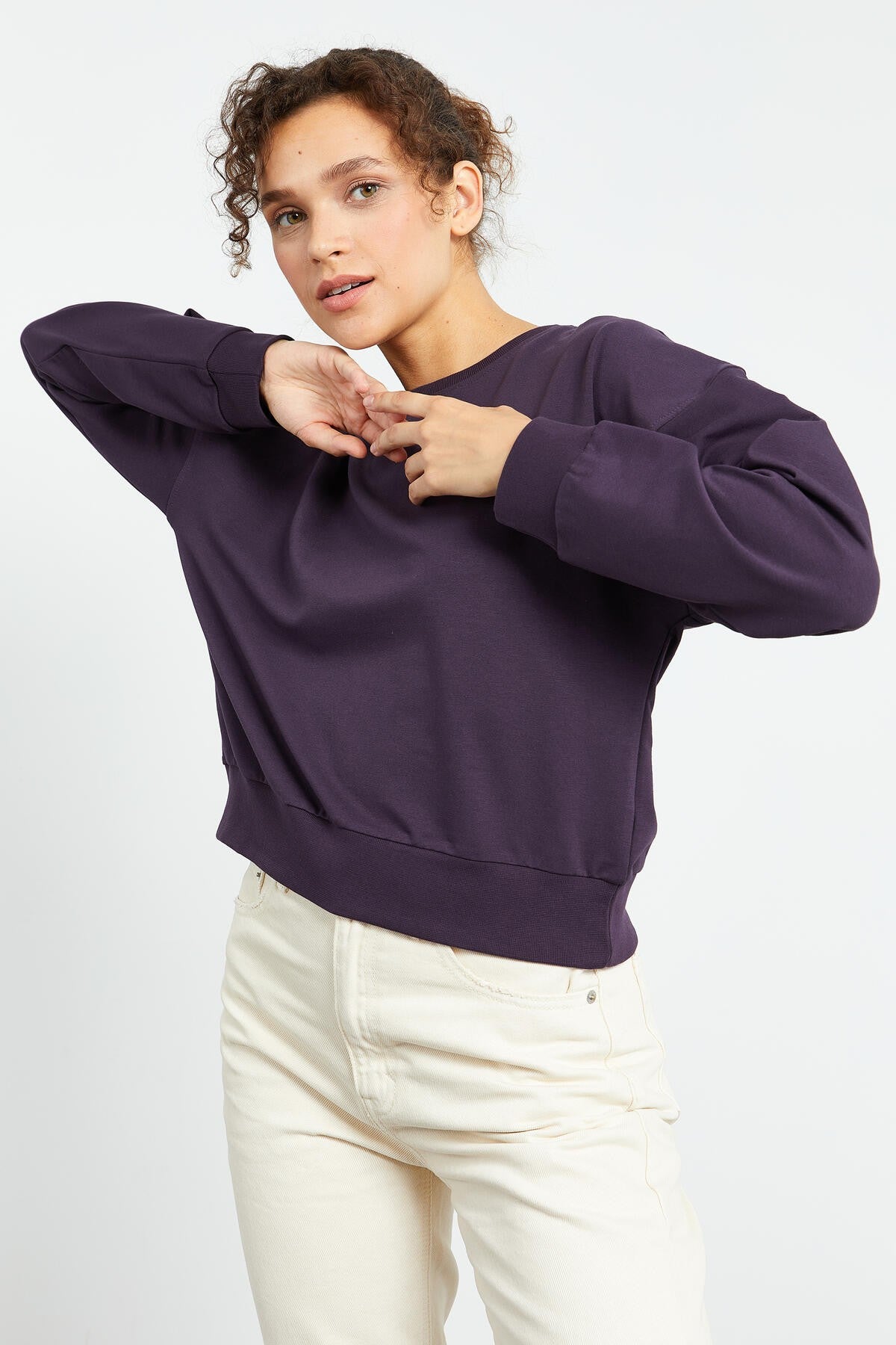Basic Comfort Fit Round Neck Women's Sweatshirt - 97114