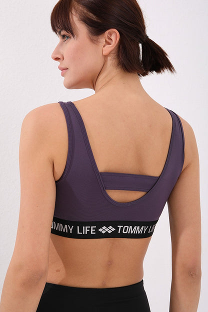 Standard Mold U Collar Women's Sports Bustier with Purple Writing Stripes - 97113
