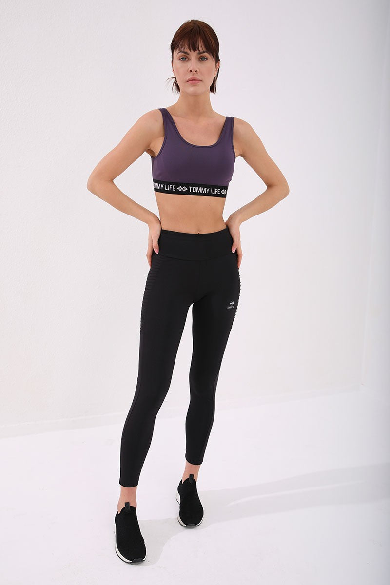 Standard Mold U Collar Women's Sports Bustier with Purple Writing Stripes - 97113