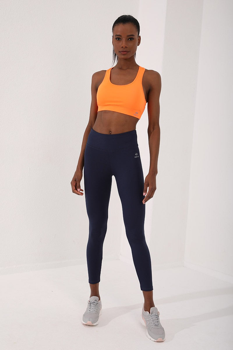 Neon Orange Back Detailed Slim Fit U Collar Women's Sports Bustier - 97120