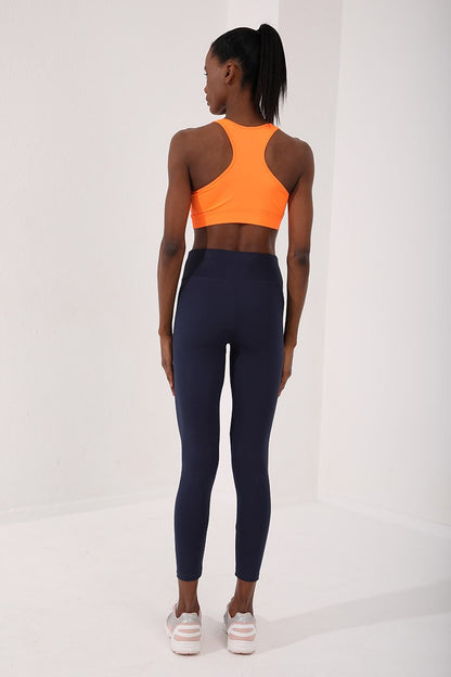 Neon Orange Back Detailed Slim Fit U Collar Women's Sports Bustier - 97120