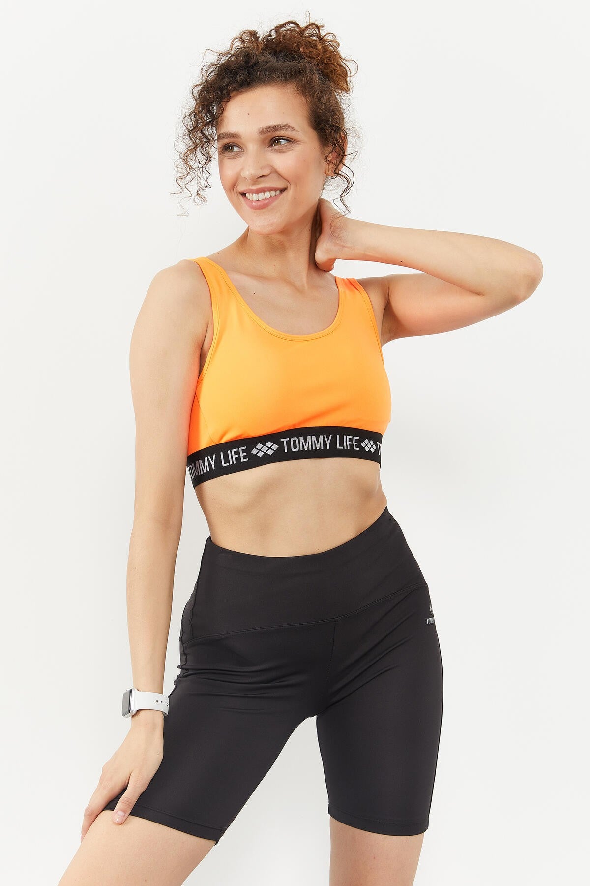 Neon Orange Letter Striped Standard Mold U Collar Women's Sports Bustier - 97113
