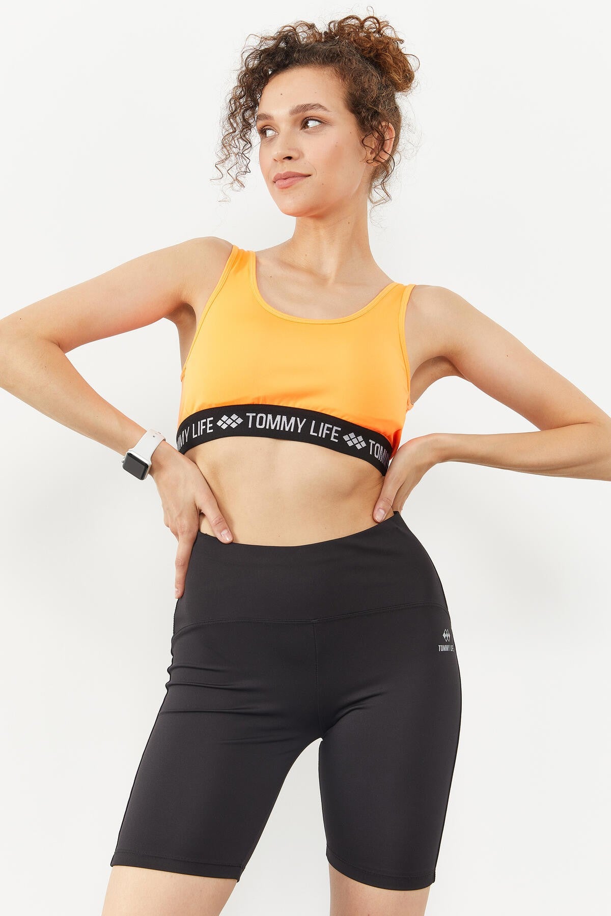 Neon Orange Letter Striped Standard Mold U Collar Women's Sports Bustier - 97113