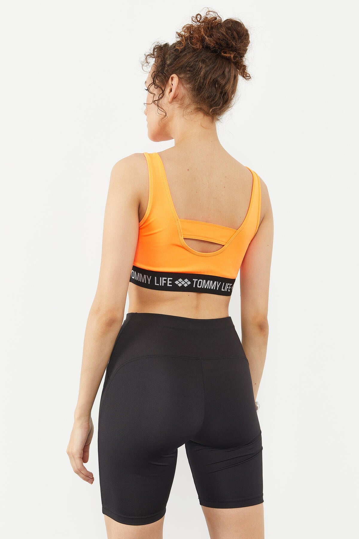 Neon Orange Letter Striped Standard Mold U Collar Women's Sports Bustier - 97113