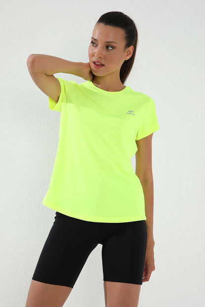 Neon Yellow Basic Short Sleeve Standard Fit O Neck Women's T-Shirt - 97144