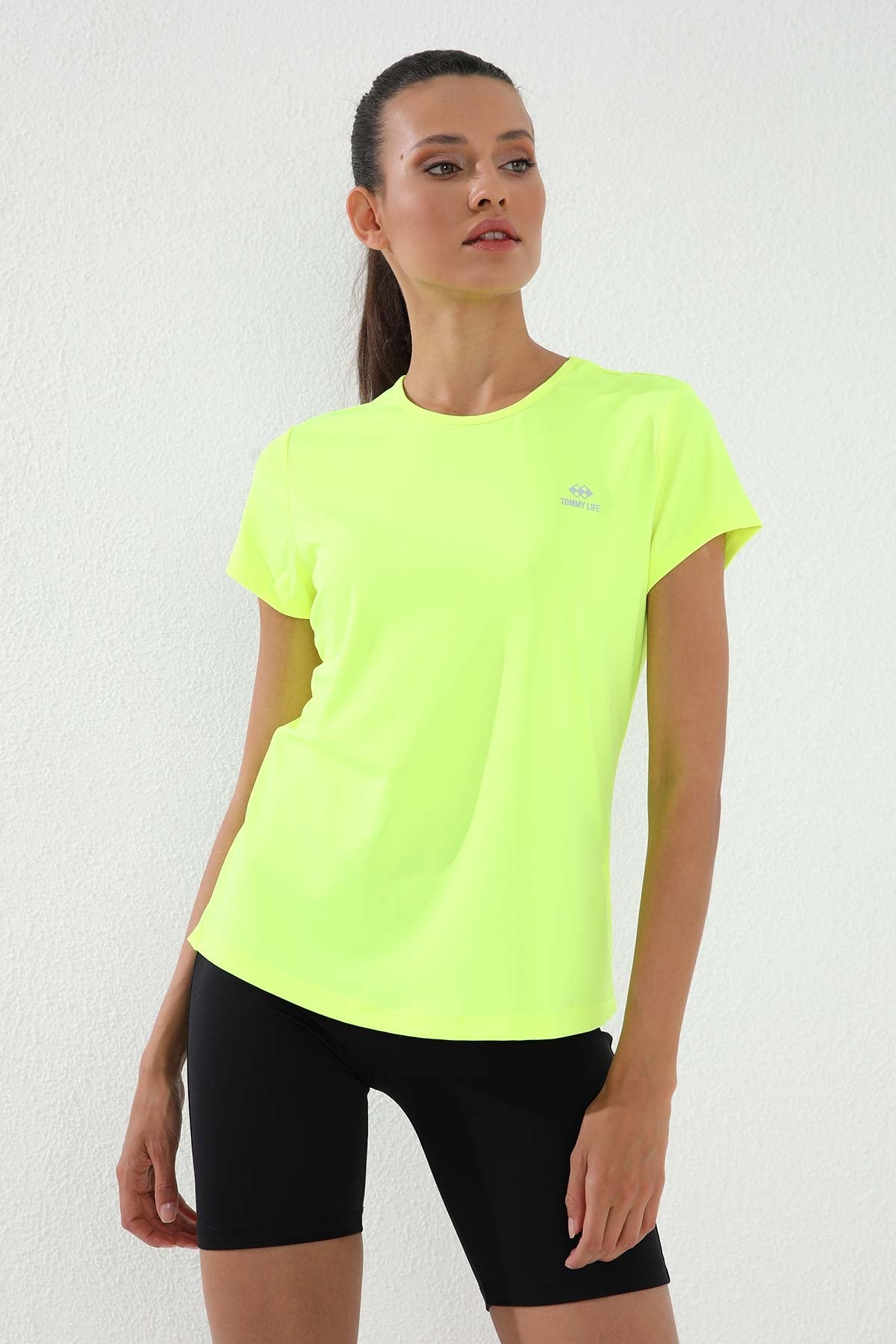 Neon Yellow Basic Short Sleeve Standard Fit O Neck Women's T-Shirt - 97144