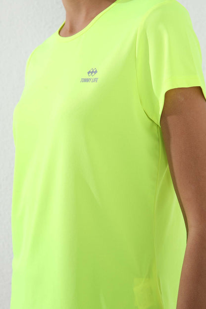 Neon Yellow Basic Short Sleeve Standard Fit O Neck Women's T-Shirt - 97144