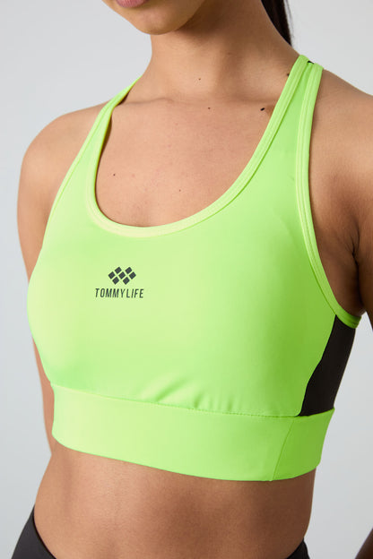 Neon Yellow Cross Back Detailed Slim Fit U Collar Padded Women's Sports Bustier - 97121