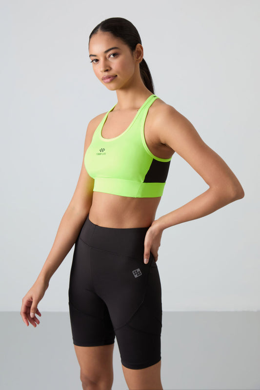 Neon Yellow Cross Back Detailed Slim Fit U Collar Padded Women's Sports Bustier - 97121