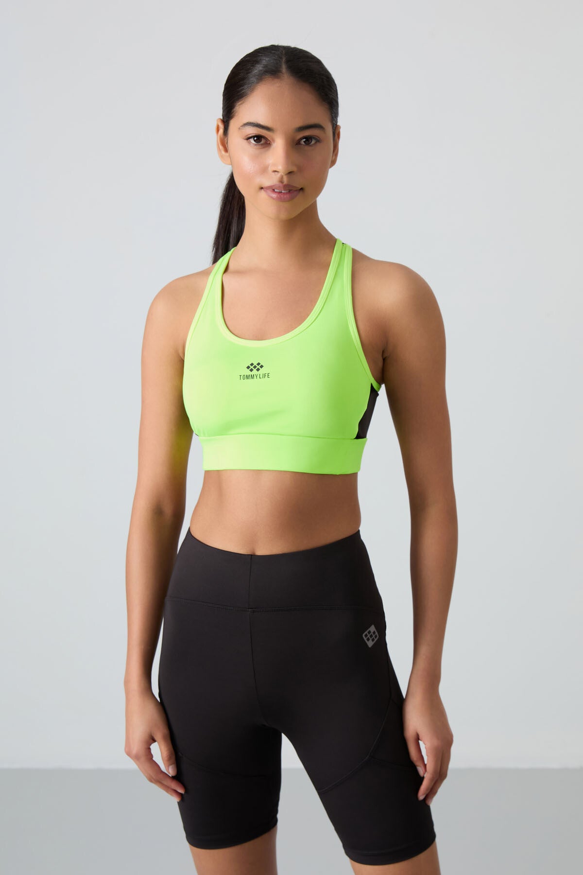 Neon Yellow Cross Back Detailed Slim Fit U Collar Padded Women's Sports Bustier - 97121