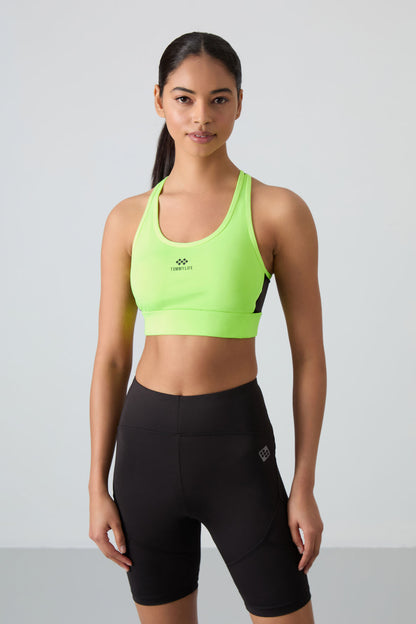 Neon Yellow Cross Back Detailed Slim Fit U Collar Padded Women's Sports Bustier - 97121