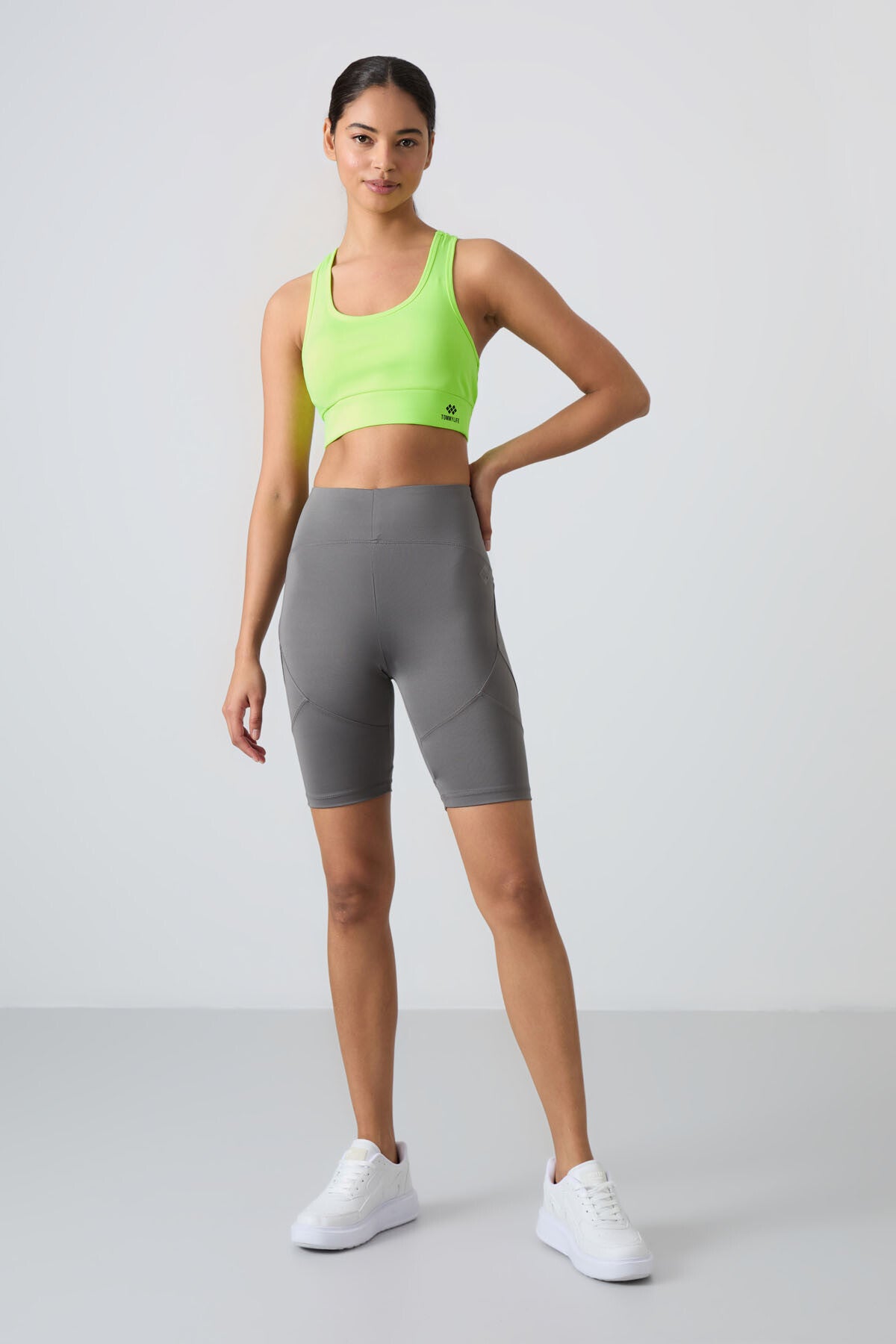 Neon Yellow Back Detailed Slim Fit U Collar Women's Sports Bustier - 97120