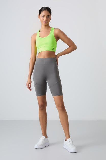 Neon Yellow Back Detailed Slim Fit U Collar Women's Sports Bustier - 97120