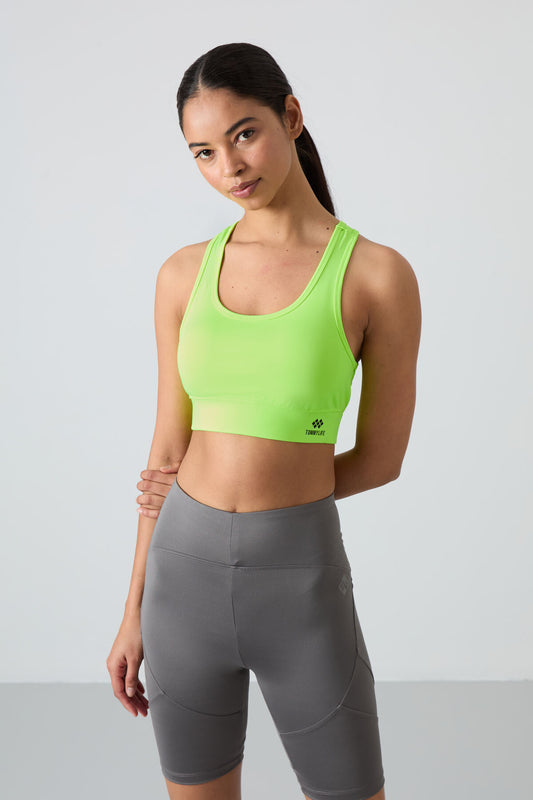 Neon Yellow Back Detailed Slim Fit U Collar Women's Sports Bustier - 97120