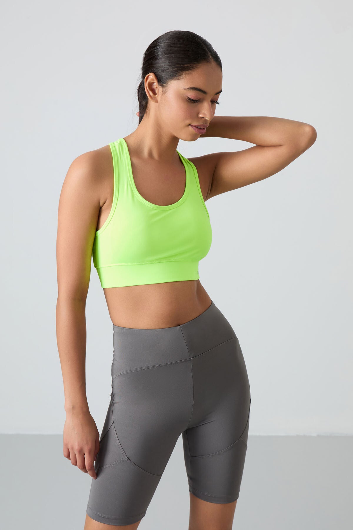 Neon Yellow Back Detailed Slim Fit U Collar Women's Sports Bustier - 97120