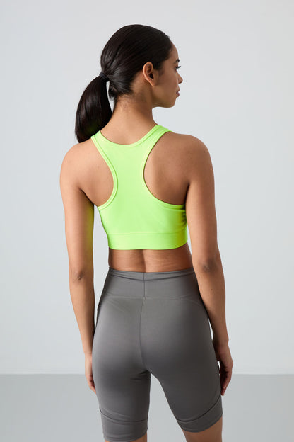 Neon Yellow Back Detailed Slim Fit U Collar Women's Sports Bustier - 97120
