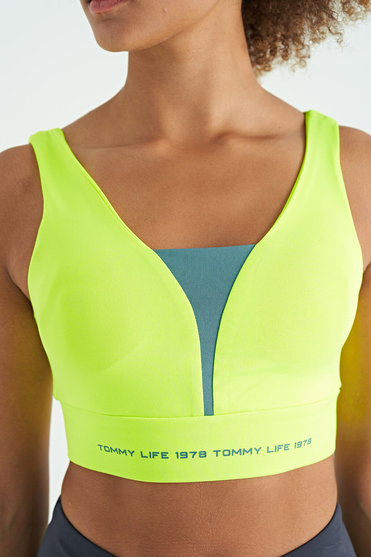 Neon Yellow Print Color Block Slim Fit Scuba Fabric Women's Bustier - 97271