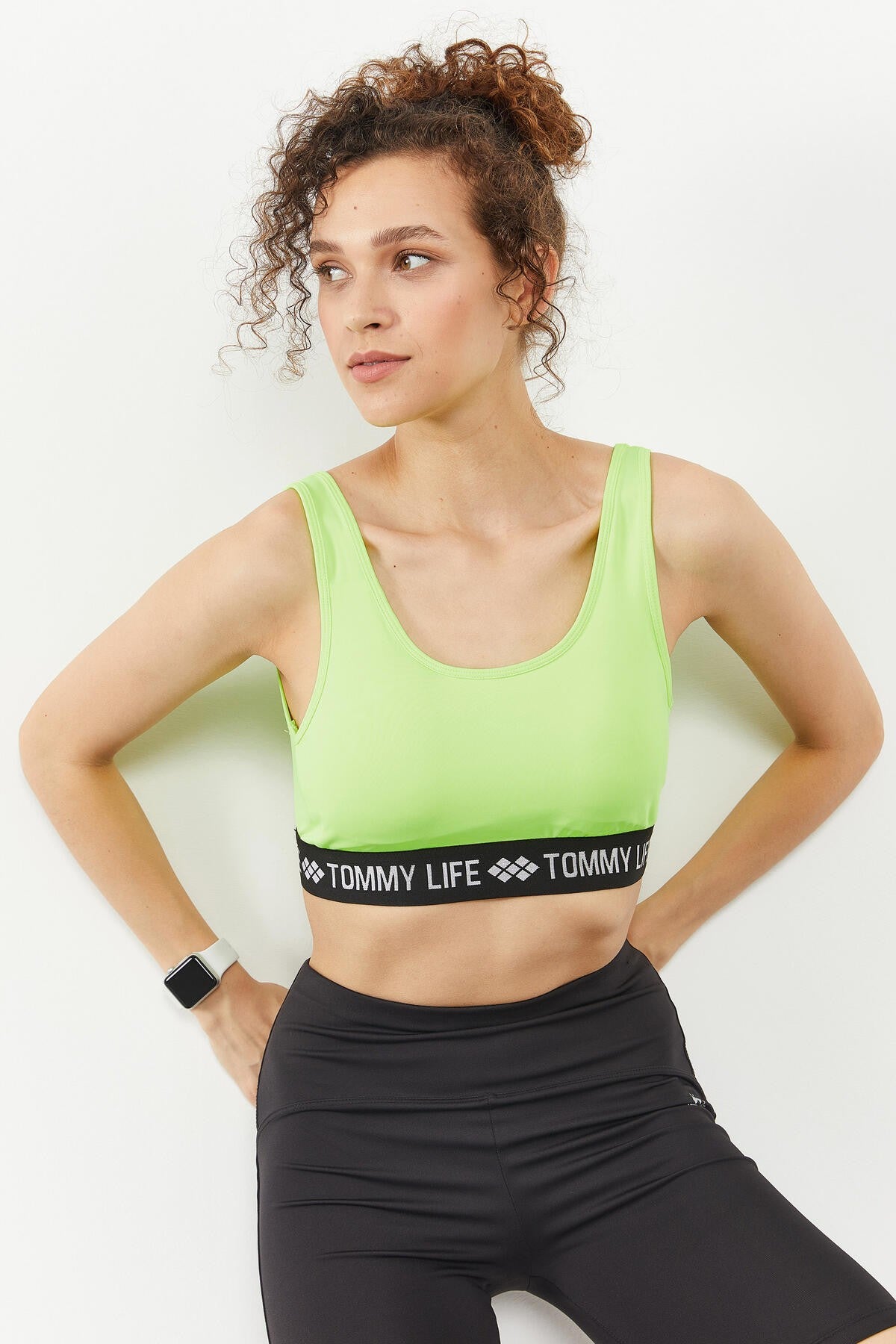 Neon Yellow Letter Striped Standard Mold U Collar Women's Sports Bustier - 97113