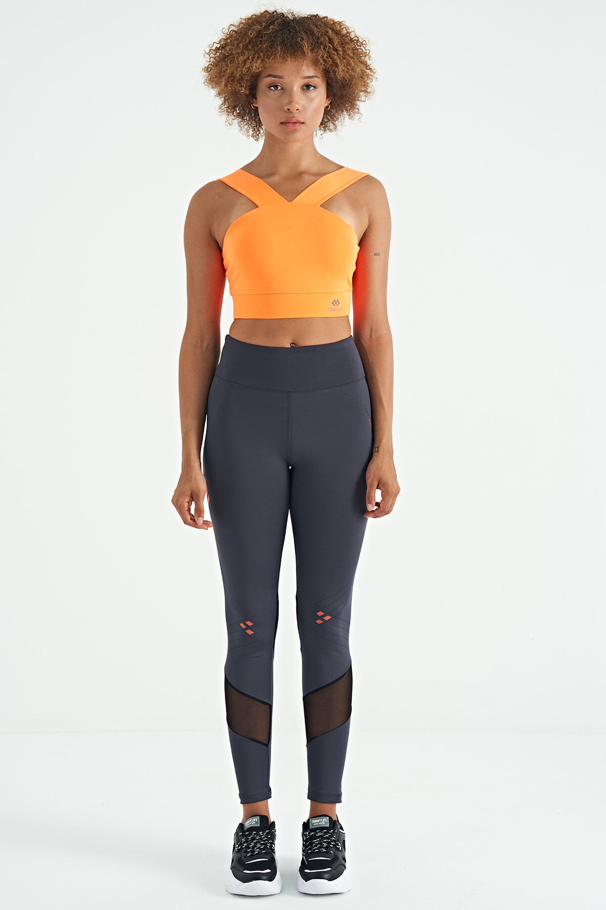 Neon Orange Logo Printed Slim Fit Scuba Fabric Women's Bustier - 97259