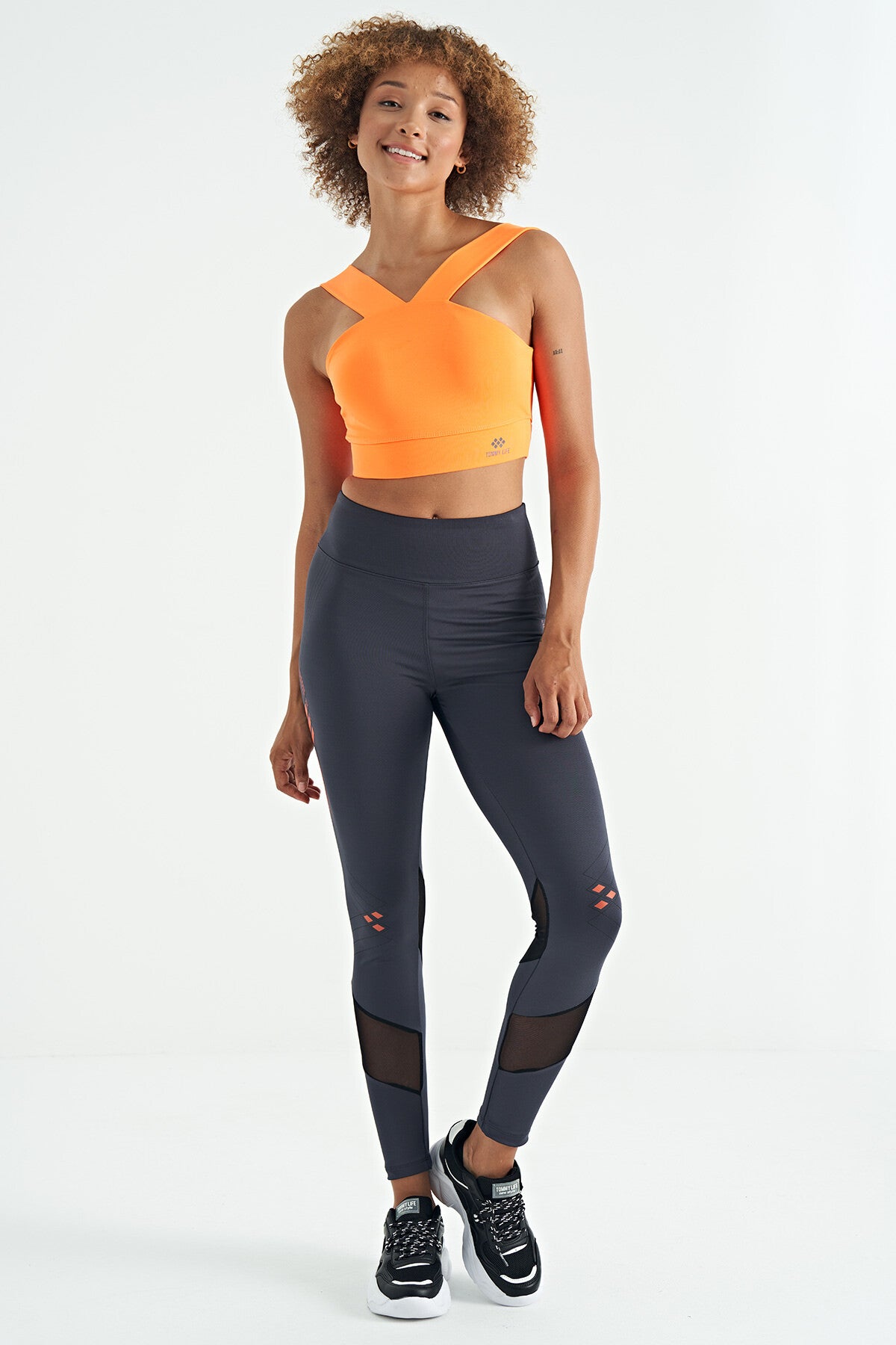Neon Orange Logo Printed Slim Fit Scuba Fabric Women's Bustier - 97259